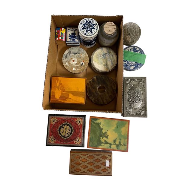 Group - Misc. jewelry boxes, music box, ashtray, matches, etc.