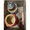 Image 3 : Vintage wooden crate containing washboard, vintage tools & ceramics