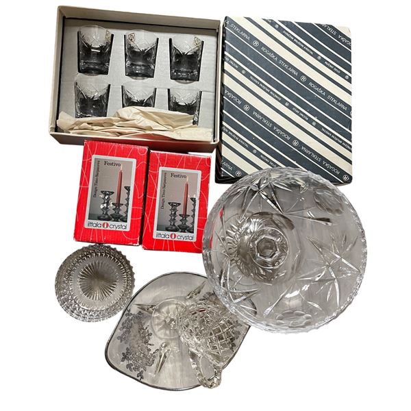 Box of cut glass serving dishes, cups, etc.