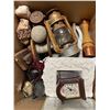 Image 3 : Large lot of vintage wooden candle holders, ceramic jug, place mats, clocks, etc.