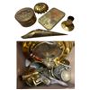 Image 1 : Group of brass items including Crib game board, bells, serving dishes, etc.