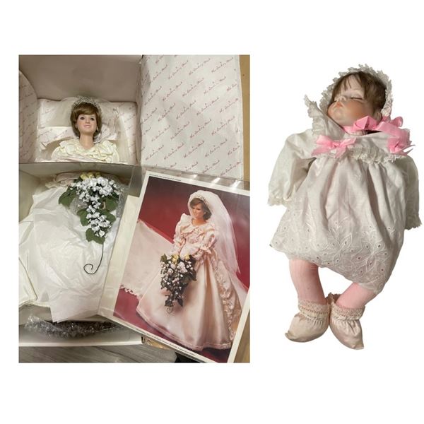2 pc - Princess Diana bride doll by the Danbury Mint in original box w/ original paperwork & weighte