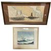 Image 1 : Framed pen & ink art on map by "B. Mann" & framed print of the "Invercargill" ship