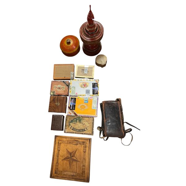 Collection of vintage wooden jewelry boxes & cigar boxes