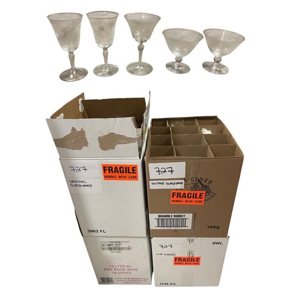 Boxes of etched glassware
