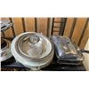 Image 4 : 2pc - Shelf of silver plated serving dishes and kitchen ware