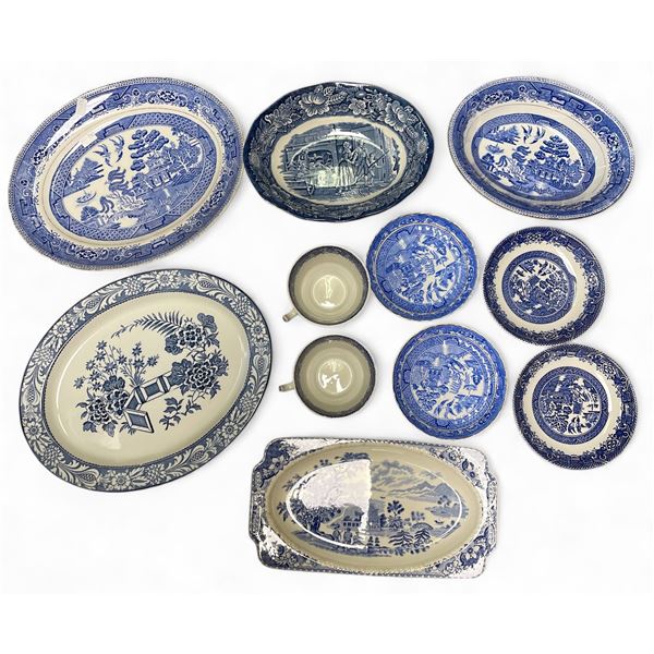 8x Vintage Blue/White Chinaware: Woods, Liberty Blue, & More