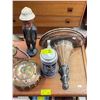 Image 2 : Vintage Variety: Brass Crane, Wood Carved Man, Turkish Flask, Stein, & Home Décor