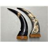 Image 2 : 2x Vintage Horn Carved Statues Depicting A 4-Toed Dragon & Bird