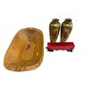 Image 1 : Vintage Variety: Brass Vases, Wooden Dough Bowl, & Train Car