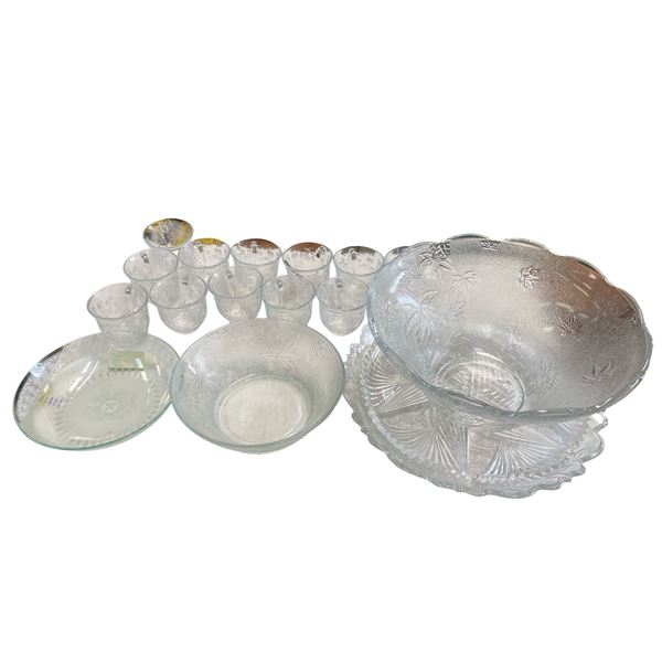 Vintage Glassware: Punch Bowl With Cups, Platters, & Bowl