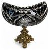 Image 1 : Vintage Czech Pin Wheel Black/Clear Glass Catch All Bowl On Pedestal