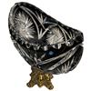 Image 2 : Vintage Czech Pin Wheel Black/Clear Glass Catch All Bowl On Pedestal