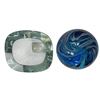 Image 2 : Blue Art Glass Paperweight & Floral Etched Thick Glass Vase