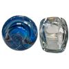Image 3 : Blue Art Glass Paperweight & Floral Etched Thick Glass Vase