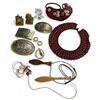Image 1 : Vintage Variety: Belt Buckles, Seashell Necklace, Food Dog Figurines, Bone Carvings, & More