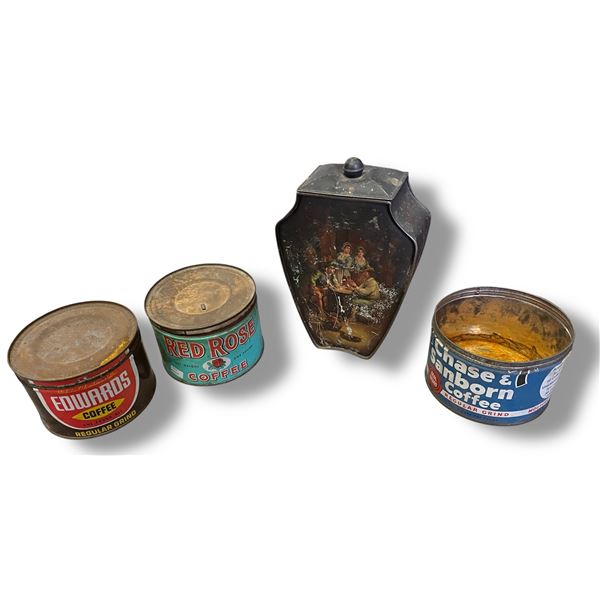 4 Vintage Advertising Tins for Coffee & Candy