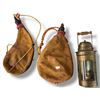 Image 1 : Wedge Brand Brass Oil Lamp & 2 Leather Wine Skins