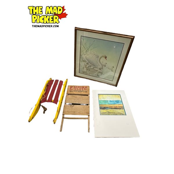 Vintage Variety: Swan Print, Small Sled, Empire Glass Washboard