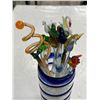 Image 2 : Vintage Hand Blown Art Glass Cup With Stir Sticks
