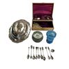 Image 1 : Vintage Variety: Warming Dish, Pottery Butter bell, Hand Blown Blue Cup, & Jewellery Box With Conten