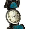 Image 2 : Custom Made Zodiac Waterproof Wrist Watch With Silver Navajo Style Bracelet With Turquoise Details