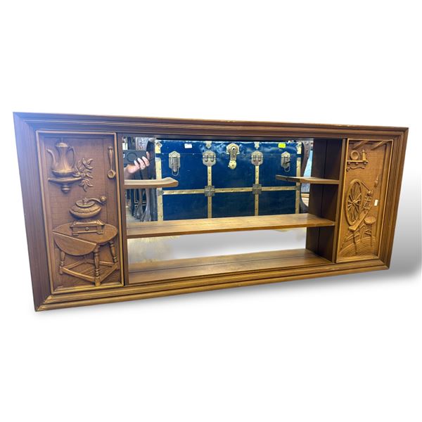 Vintage Mirror Back Wooden Shelving Display Unit