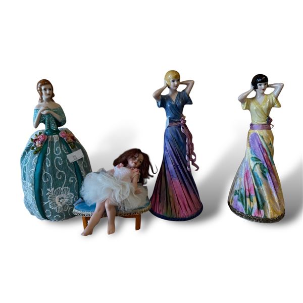 4x Vintage Porcelain Figurines (1x Pin Cushion)