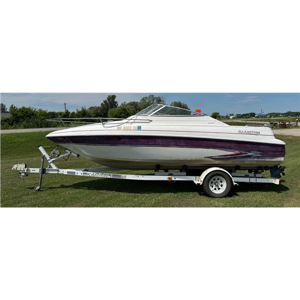 1997 GLASTRON 20' 2" BOAT WITH 5.7GL VOLVO PENTA SX COBRA INBOARD MOTOR ON KARAVAN TRAILER