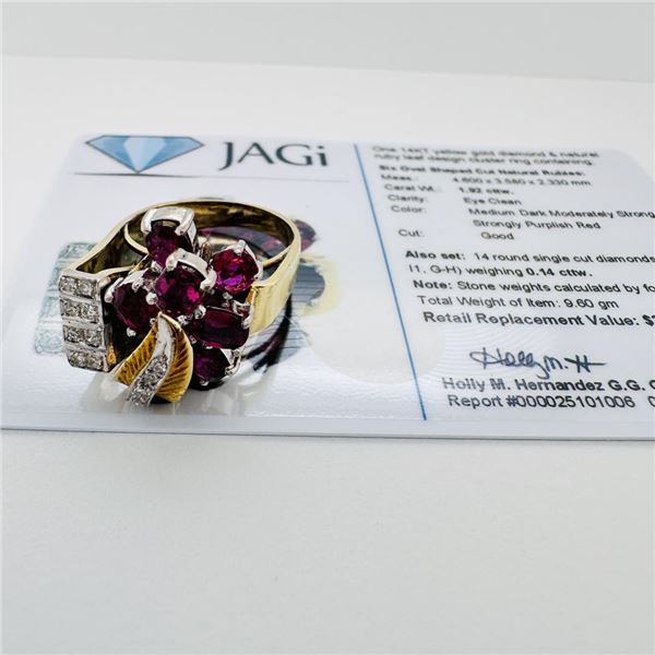 1.92 ctw Ruby and 0.14 ctw Diamond 14KT Yellow Gold Cluster Ring