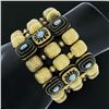 Image 7 : Vintage 18k Yellow Gold Turquoise & Black Enamel Work 1.9mm Wide 3 Row Bracelet