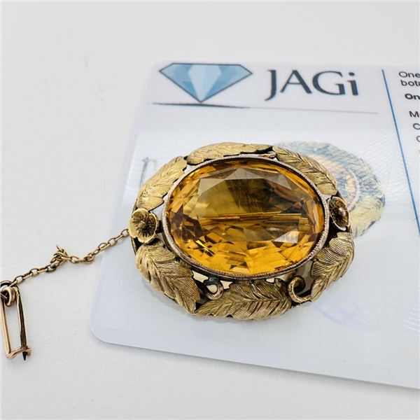 10KT & 14KT Gold Citrine Botanical Brooch
