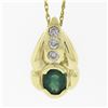 Image 2 : 14k Gold 0.77 ctw Oval Emerald Solitaire & Diamond Pendant & 18.5" Rope Chain