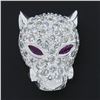 Image 2 : Italian 14K White Gold 2.30 ctw Diamond & Ruby Panther Face Head Slide Pendant