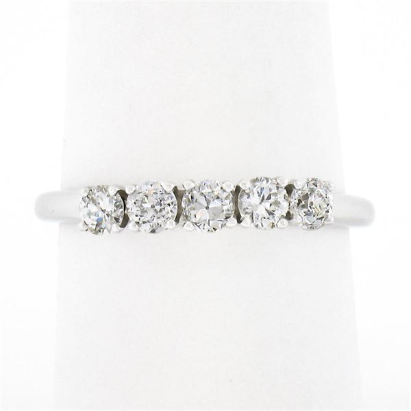 Antique 14k White Gold 0.60 ctw European Diamond Prong 5 Stone Wedding Band Ring