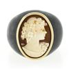 Image 4 : Vintage Carved Black Stone Wide Band Ring w/ 10k Gold Bezel Set Shell Cameo
