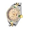 Image 3 : Rolex Ladies Quickset Sapphire 18K Two Tone Champagne Roman Diamond And Emerald
