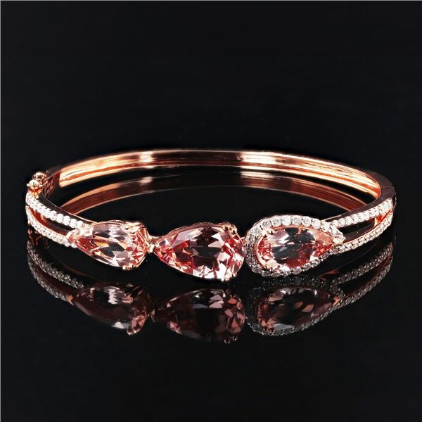 9.99 ctw Morganite and 1.32 ctw Diamond 14K Rose Gold Bangle