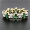 Image 6 : 14K Yellow Gold 2.30 ctw Round Diamond & Marquise Emerald Stack Eternity Band Ri