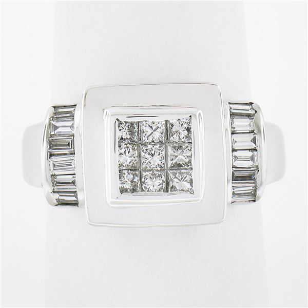 18k White Gold 1.04 ctw Princess & Baguette Cut Diamond Square Geometric Ring