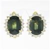Estate 14K Gold 8.18 ctw GIA NO HEAT Oval Green Sapphire & Diamond Halo Earrings