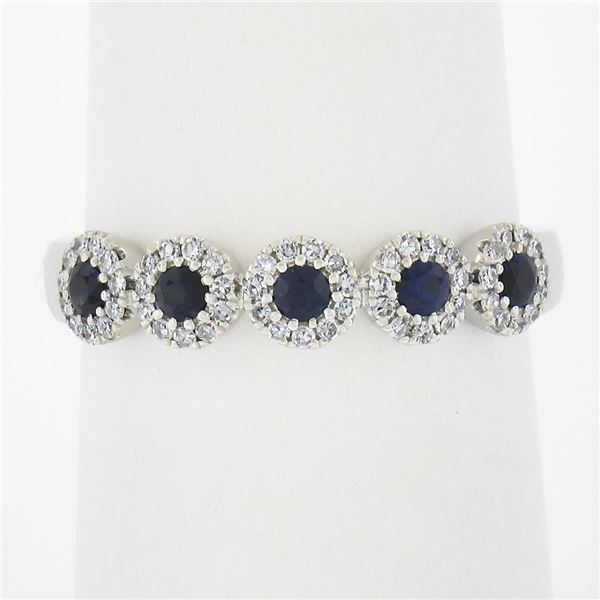 14k White Gold 0.45 ctw Round Brilliant Sapphire & Diamond Wedding Band Ring