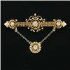 Image 2 : Vintage Victorian Revival 14K Gold Diamond Detailed Bar Pin Brooch w/ Dangle