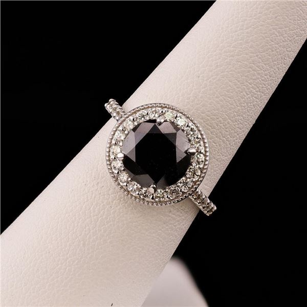 3.29 ctw Fancy Black CENTER Diamond 14K White Gold Ring (3.97 ctw Diamonds)