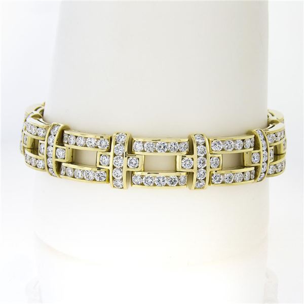 Unisex 18K Gold 14.9 ctw Channel Set FIERY Diamond Wide Link Statement Bracelet