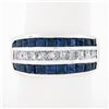 18k White Gold 3.20 ctw Square Princess Diamond & Sapphire Channel Wide Band Rin