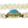 Image 2 : 14.5" 3 Row Pearl Strand Necklace w/ 10k Gold Turquoise Twisted Wire Push Clasp