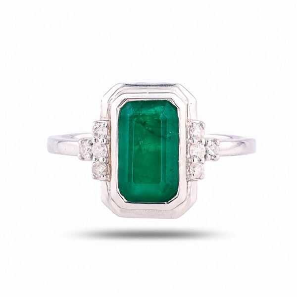 1.86 ctw Emerald and 0.16 ctw Diamond Platinum Ring