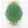 Image 1 : 14K TT Gold Oval Cabochon Jade w/ 0.60 ctw Diamond Twisted Wire Cocktail Ring