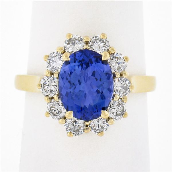 NEW 14k Yellow Gold 2.86 ctw Oval Violet Blue Tanzanite Round Diamond Halo Ring